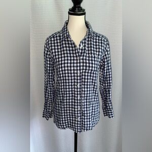 Women’s FRENCH LINEN SIMPLICITÉ 100% linen gingham navy and white shirt sz‎ 36/S